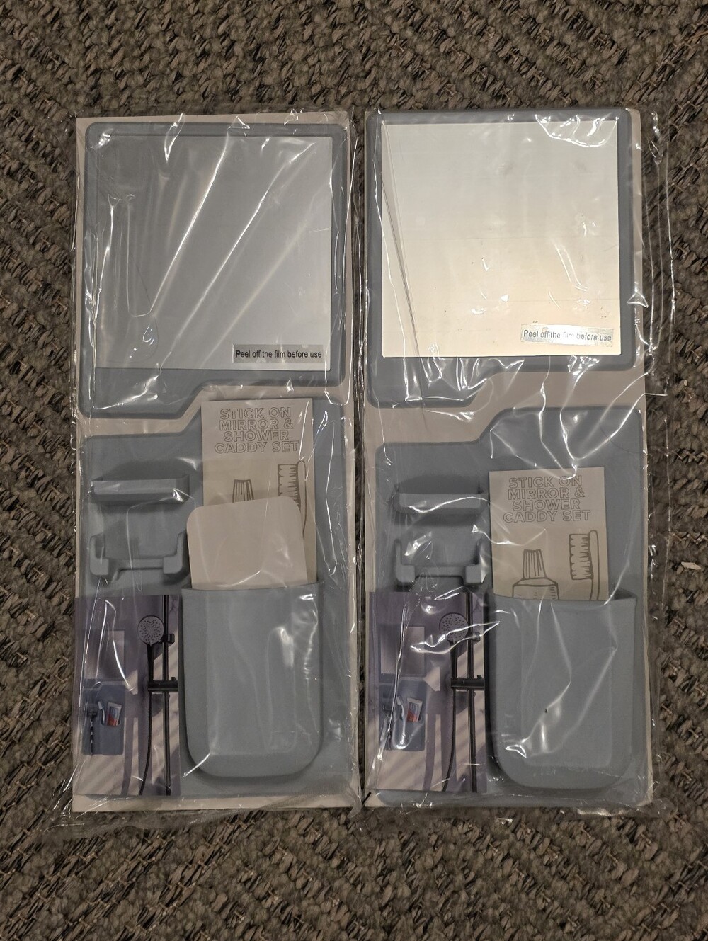 Bundle Of 2 Stick On Shower Mirror And Shower Cady Sets - Baby Blue